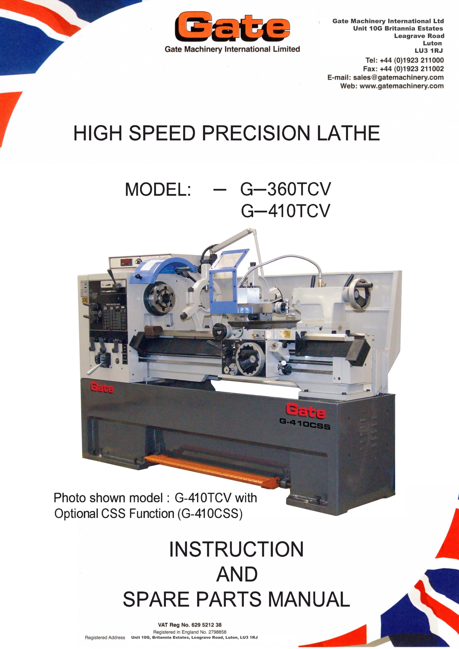 Operator Manual for Gate G-360TCV / G-410TCV Variable Speed Centre Lathes