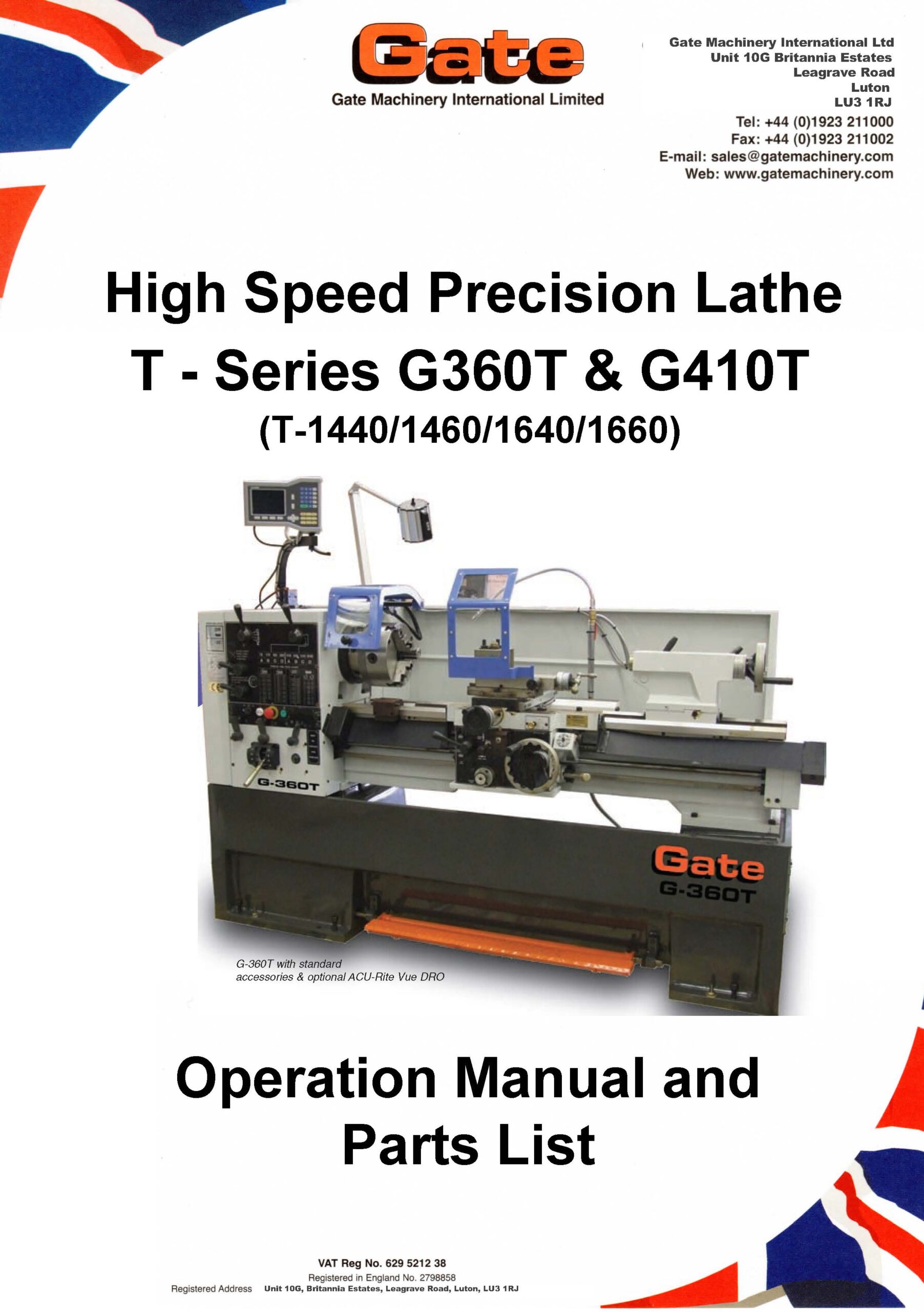 Operator Manual for Gate G-360T / G-410T Geared Head Centre Lathes